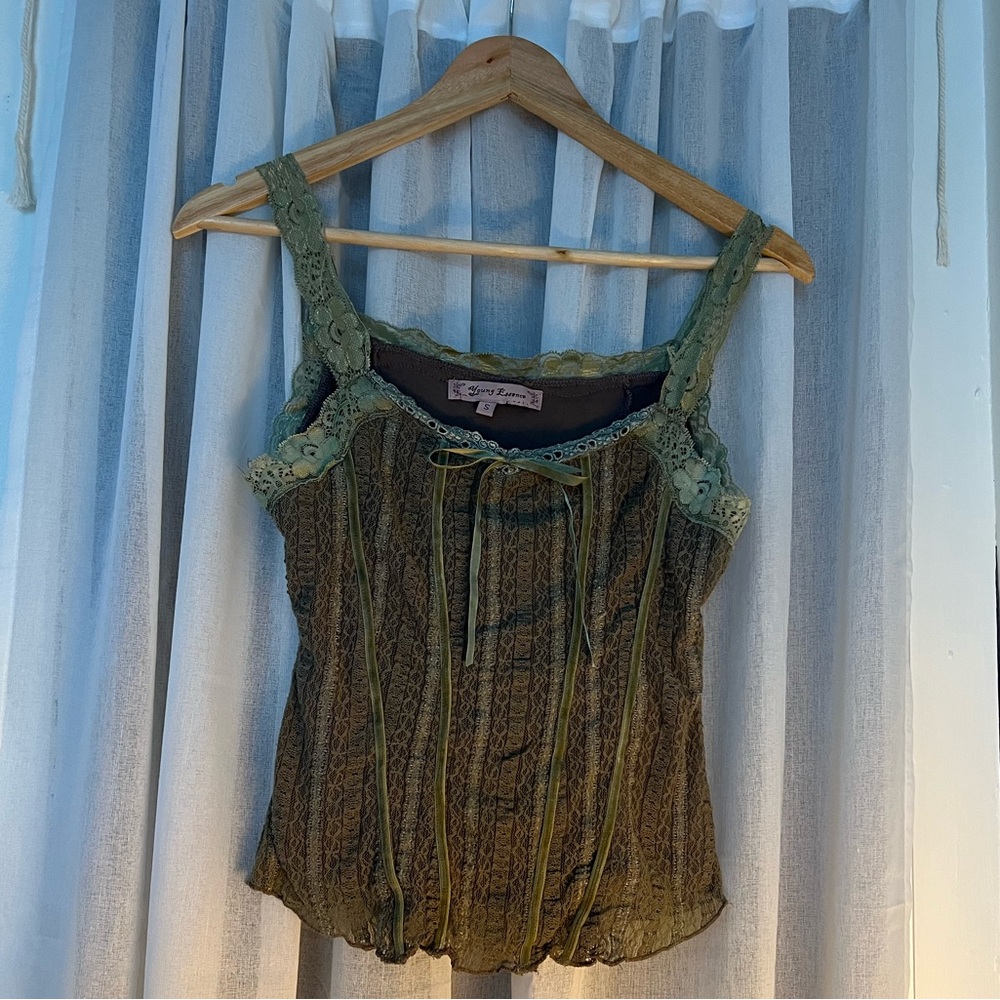 Young Essence Green Ruched Fitted Fairy Top